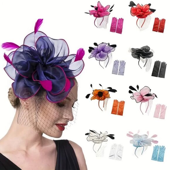 Fascinator Headband with Gloves Necklace - Picture 1 of 9